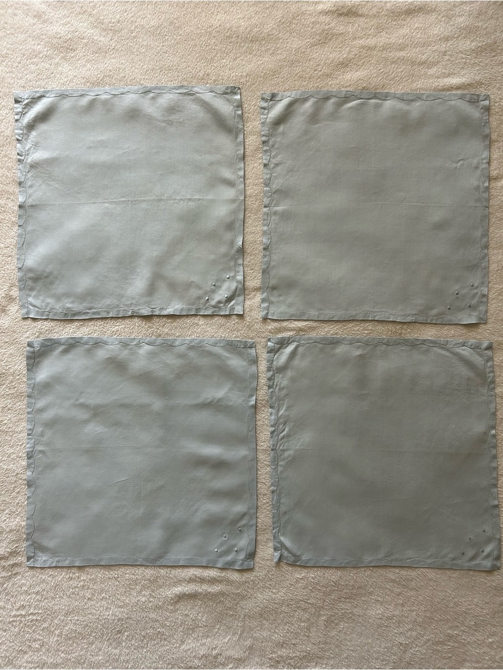 Vintage Linen Napkins Blue Colored Set of 4 Dinnerware 16.5" x 16.5"